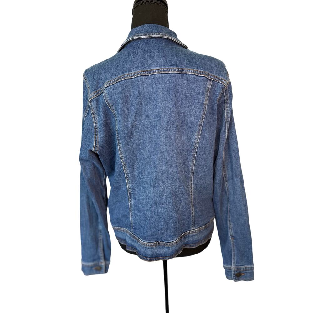 1901 Denim Jacket Women’s XL Blue Medium Wash Stretch Trucker Button Front - Picture 4 of 7